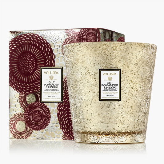 Gilt Pomander & Hinoki - 3 Wick Hearth Candle